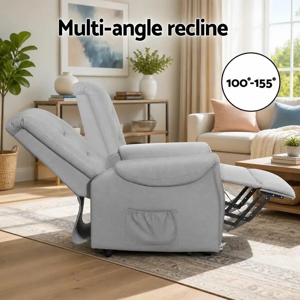 Recliner Chair Lift Assist Grey Remote Control 78cm W x 92cm D x 105cm H PU Leather