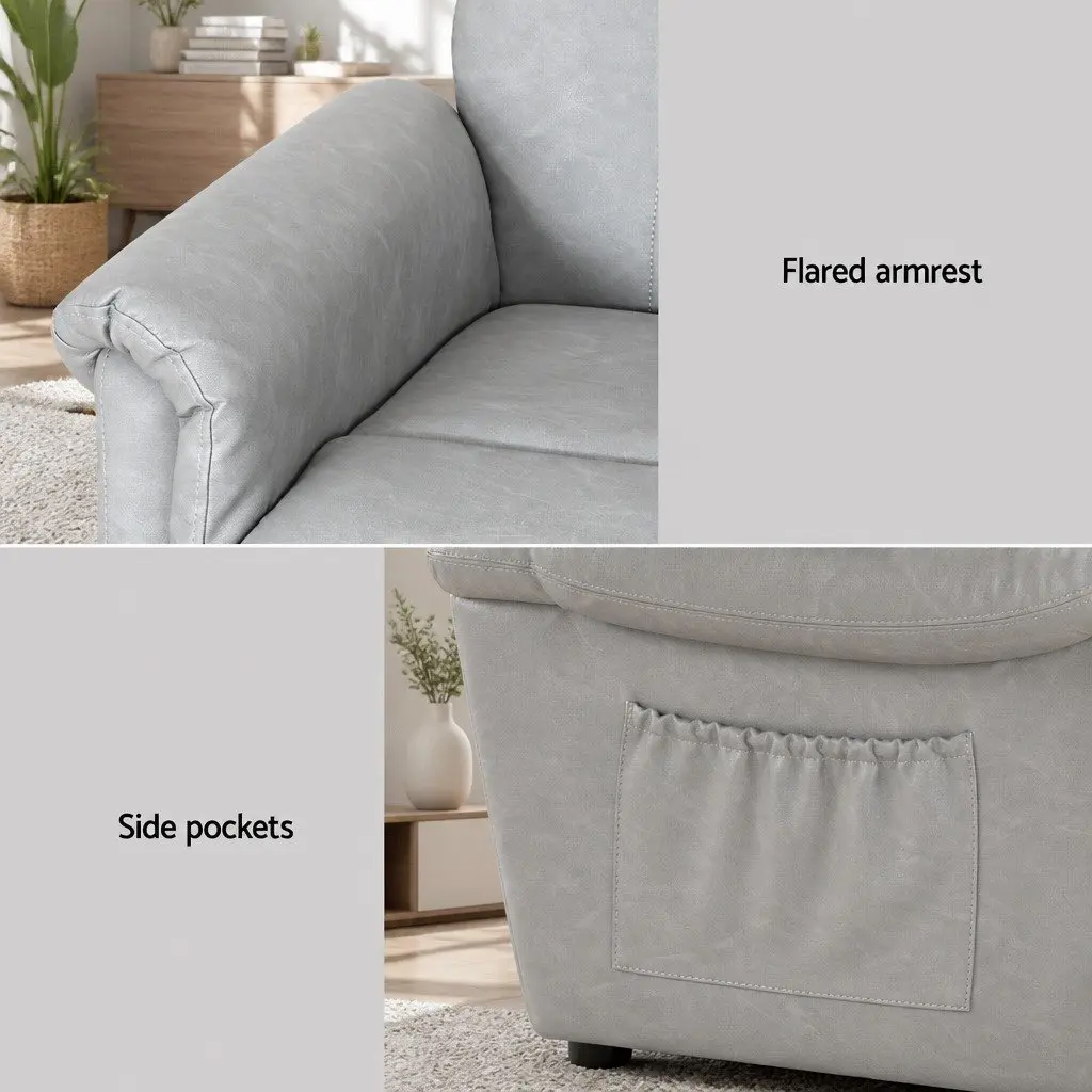 Recliner Chair Lift Assist Grey Remote Control 78cm W x 92cm D x 105cm H PU Leather