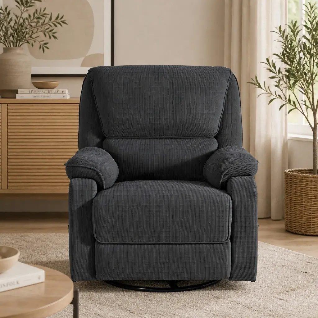 Rocking Recliner Chair Swivel 360 Grey Corduroy Adjustable Armchair
