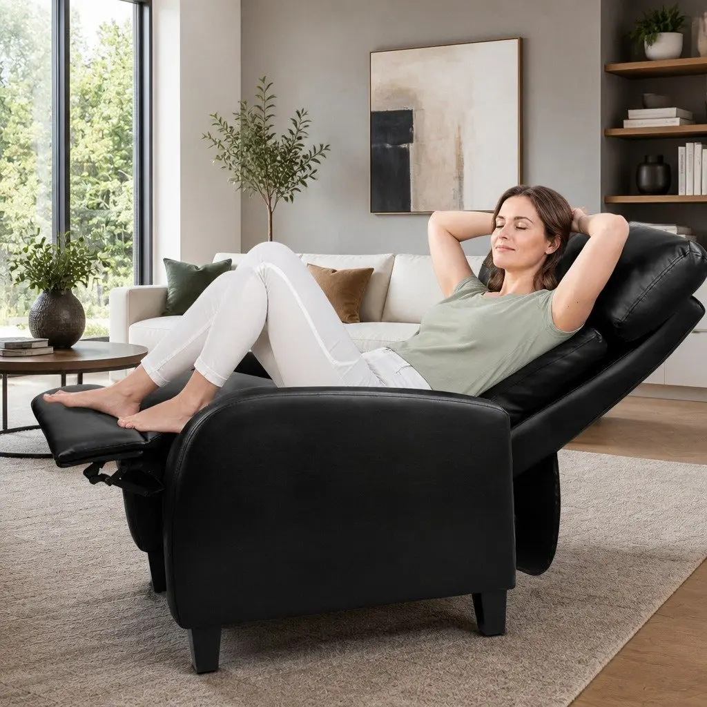 Reclining Armchair with Adjustable Positions Comfortable Lounge Chair Black
