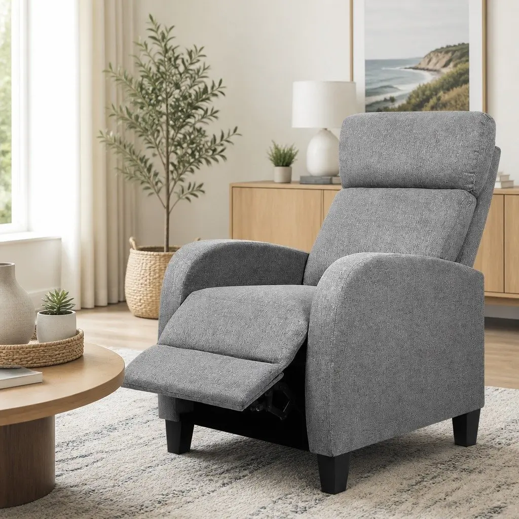 Reclining Armchair Grey Fabric Adjustable Lounge Chair Reading Relaxing