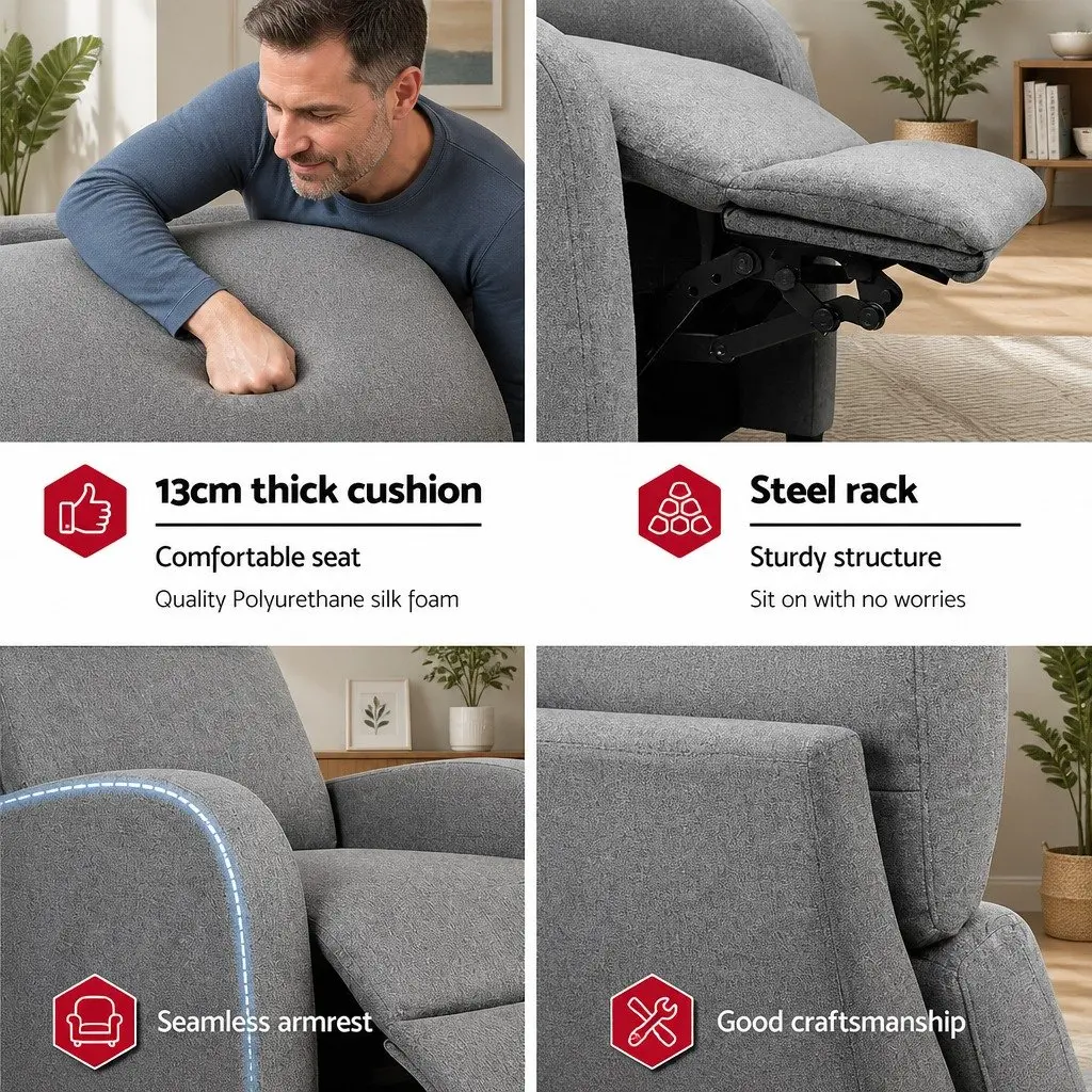 Reclining Armchair Grey Fabric Adjustable Lounge Chair Reading Relaxing