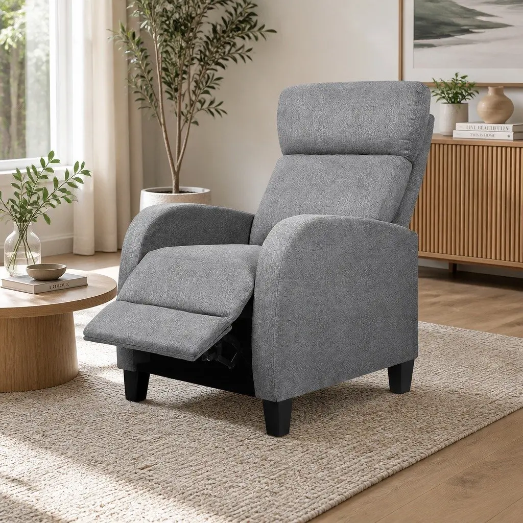 Reclining Armchair Grey Fabric Adjustable Lounge Chair Reading Relaxing