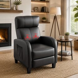 Compact Massage Recliner Chair in Black PU Leather