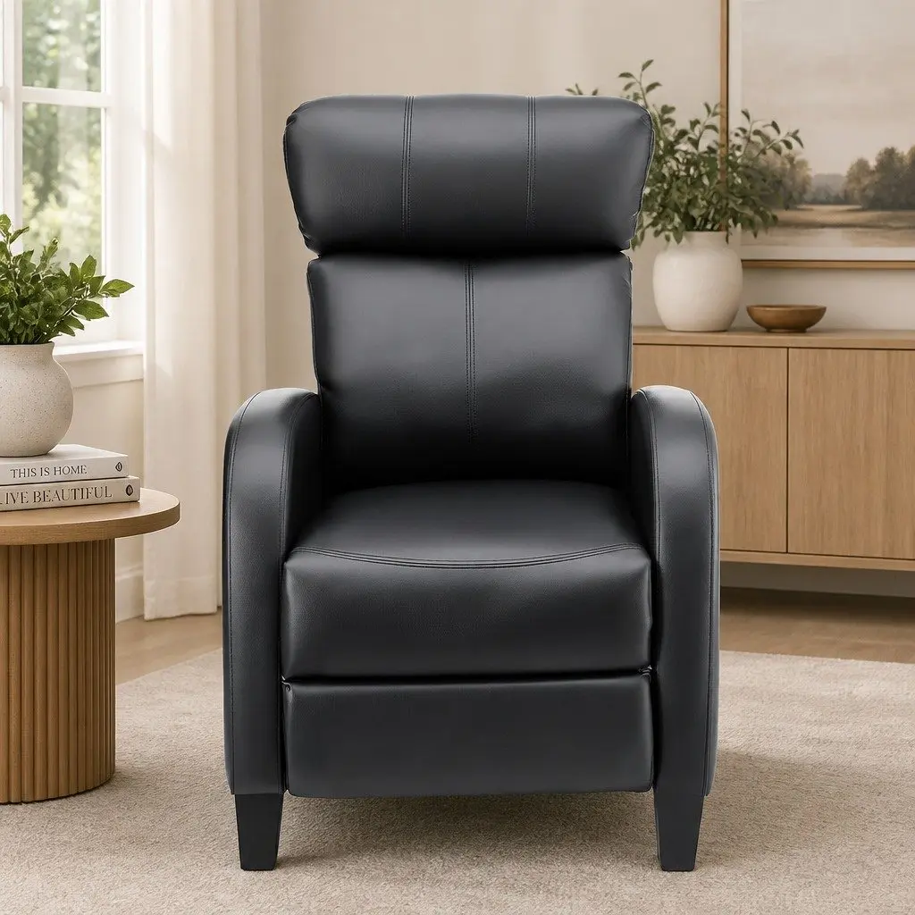 Massage Recliner Chair Black PU Leather Small Sofa Armchair 96 cm Wood Frame