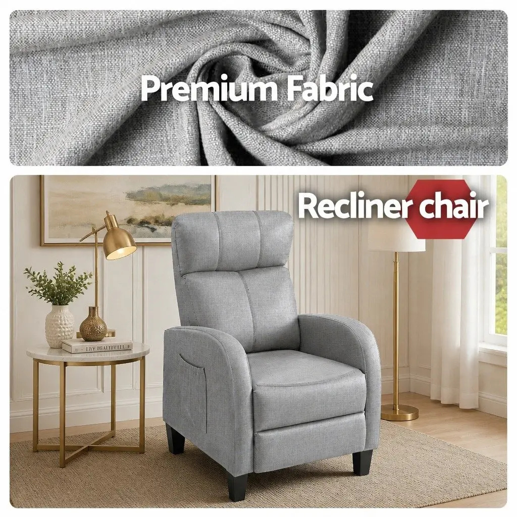 Massage Recliner Chair Grey Fabric Armchair Lounge Sofa Adjustable Recline