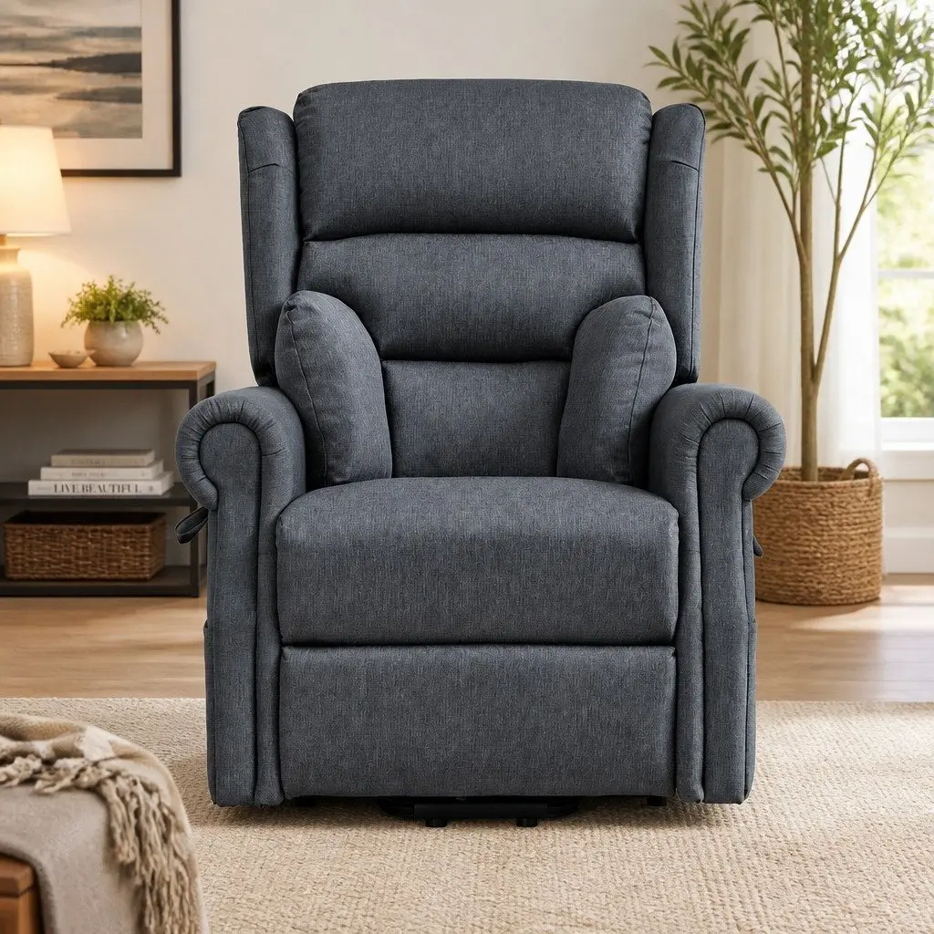 Electric Power Lift Recliner Chair Grey Fabric 130 Degrees Adjustable Armchair