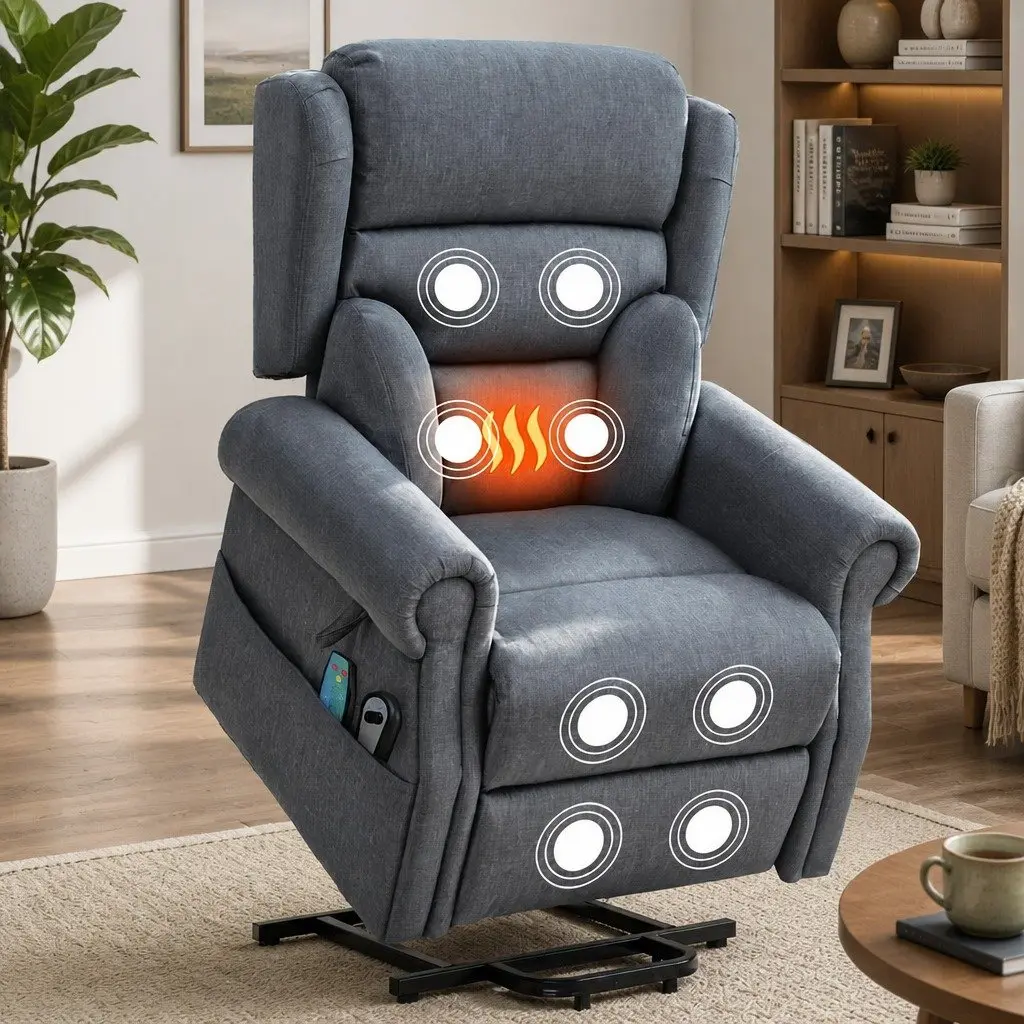 Electric Power Lift Recliner Chair Grey Fabric 130 Degrees Adjustable Armchair