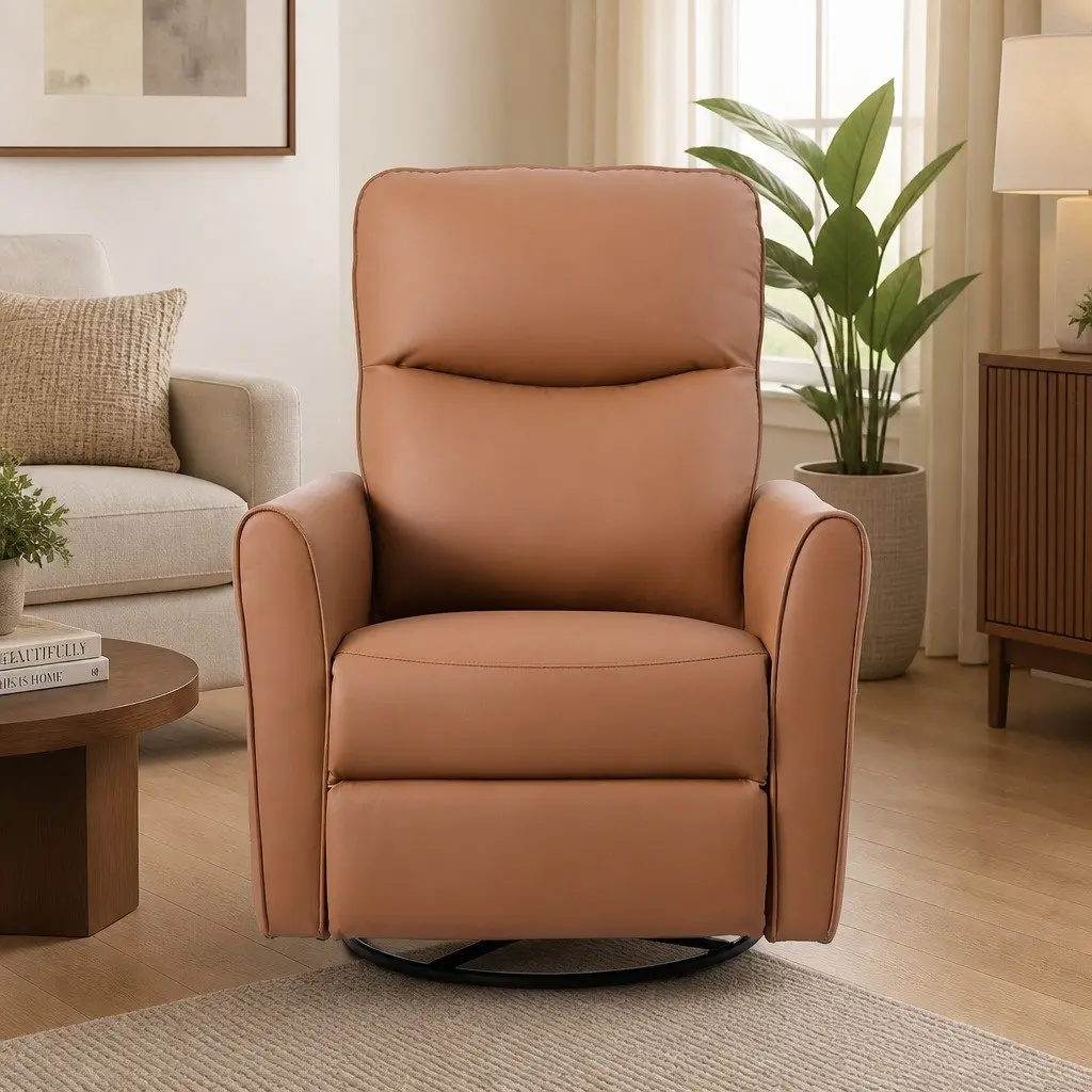 Electric Recliner Chair Brown PU Leather Swivel Adjustable Headrest Footrest 240 Degree 135 Degree Recline