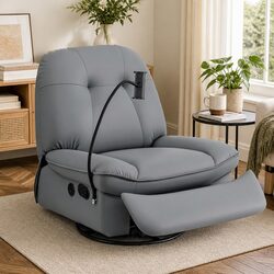 Comfortable Grey PU Leather Manual Swivel Rocker Recliner