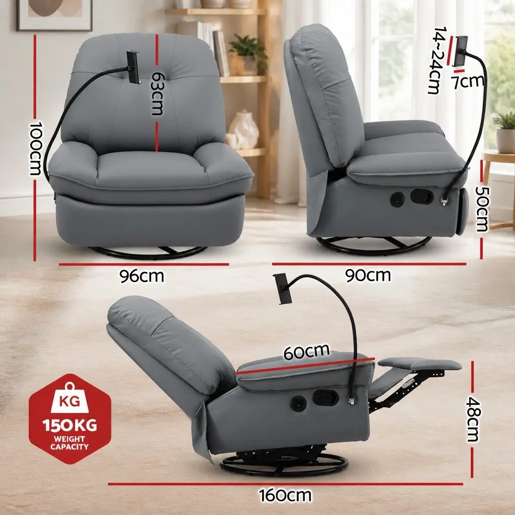 Manual Swivel Rocker Recliner Chair Grey PU Leather