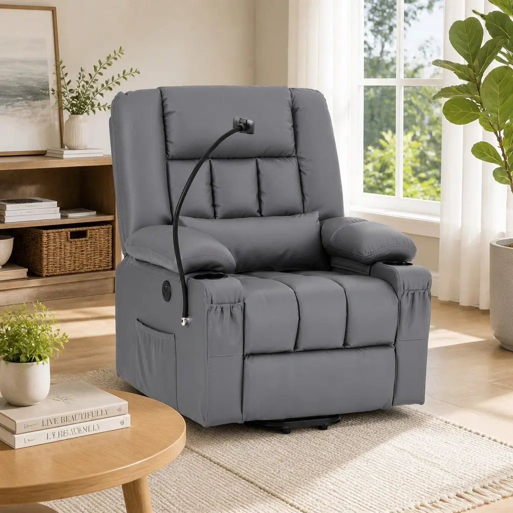 Grey Electric Power Lift Recliner Chair with Massage