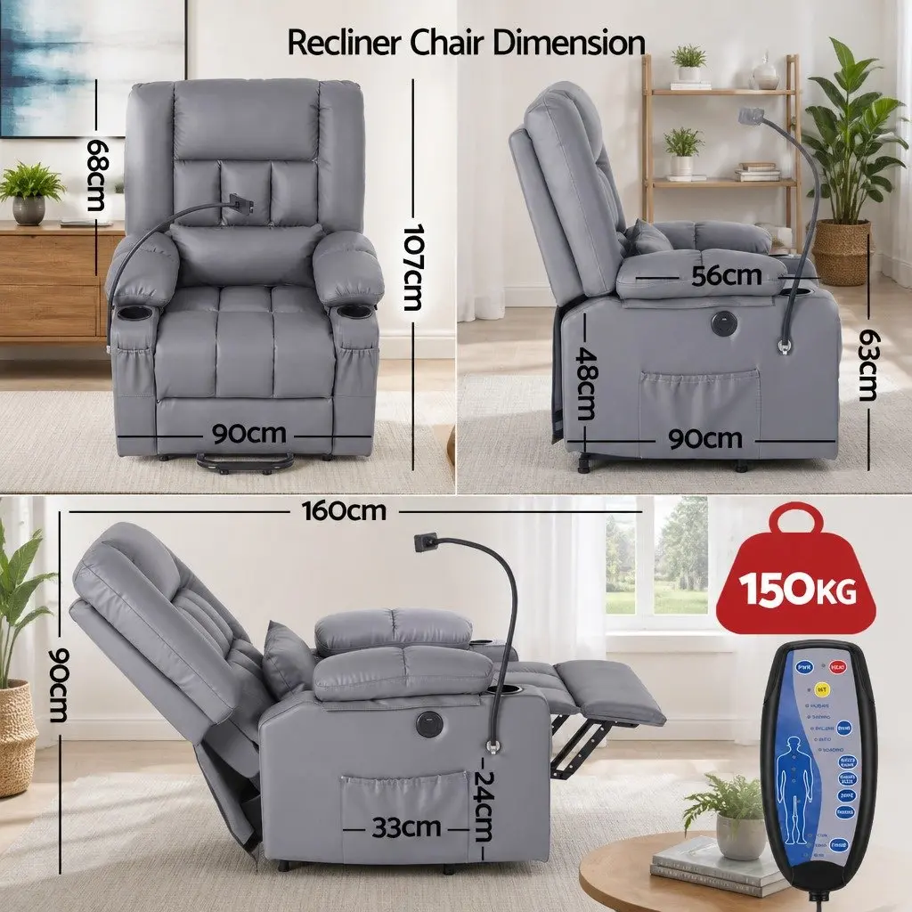 Grey Electric Power Lift Recliner Chair with Massage