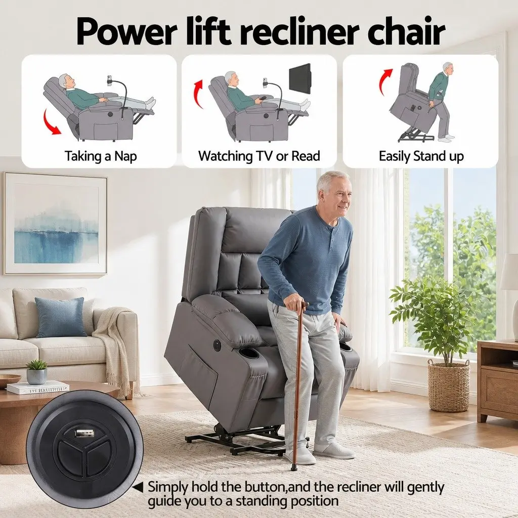 Grey Electric Power Lift Recliner Chair with Massage