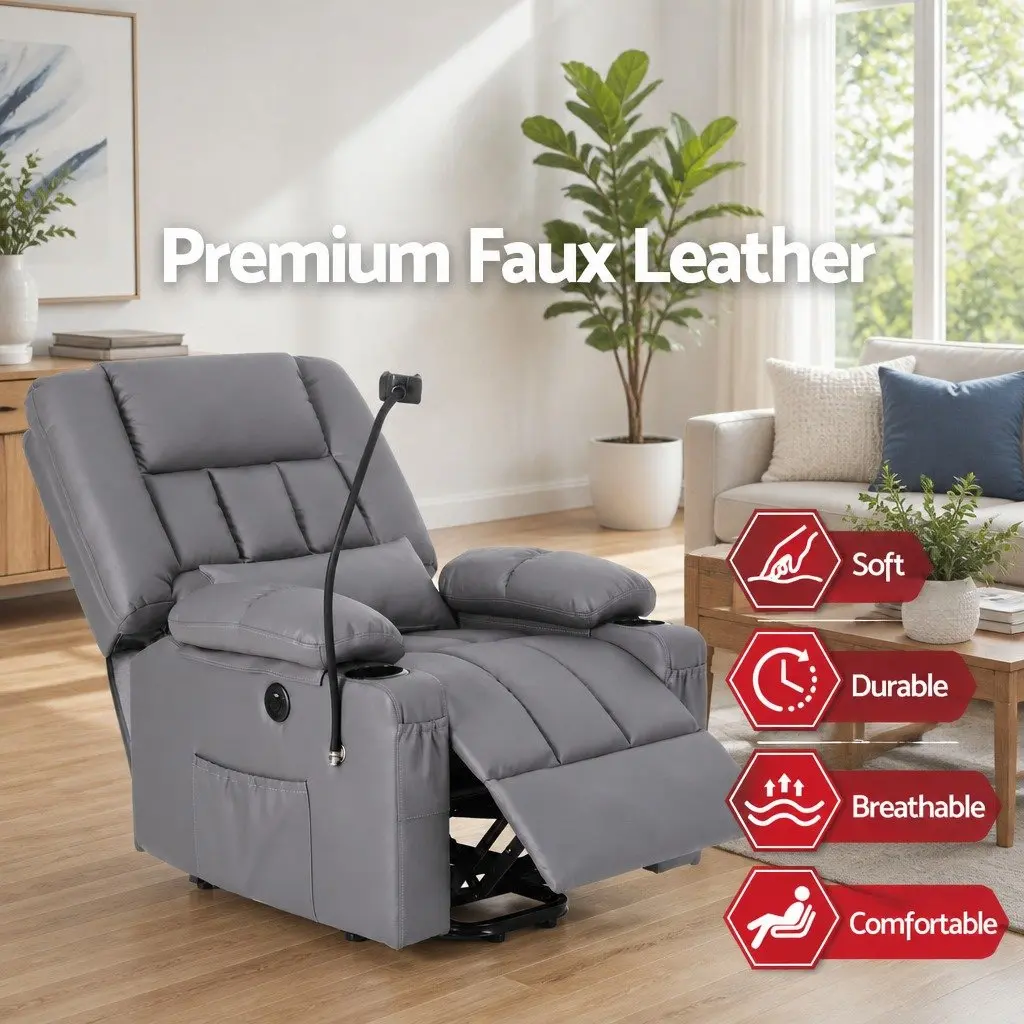 Grey Electric Power Lift Recliner Chair with Massage