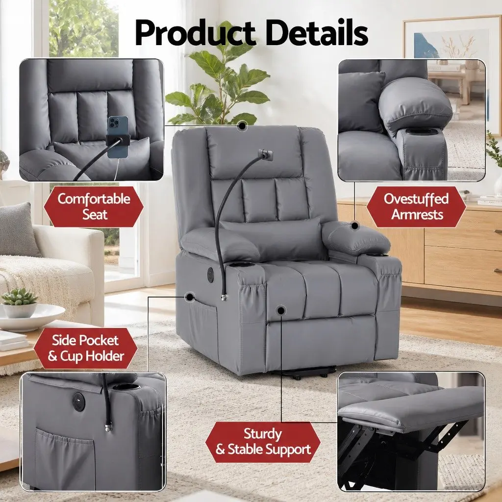 Grey Electric Power Lift Recliner Chair with Massage