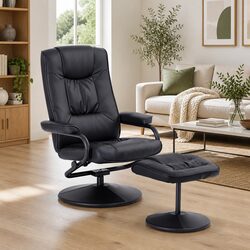 Swivel Recliner Chair with Ottoman in Black PU Leather