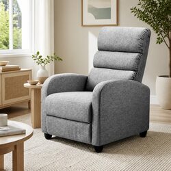 Grey Fabric Recliner Armchair with Adjustable Backrest