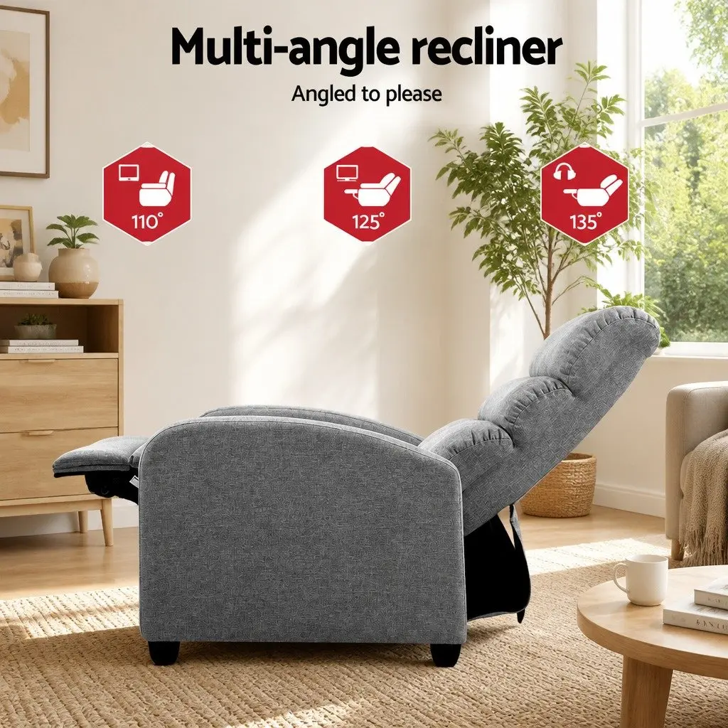 Grey Fabric Recliner Armchair with Adjustable Backrest