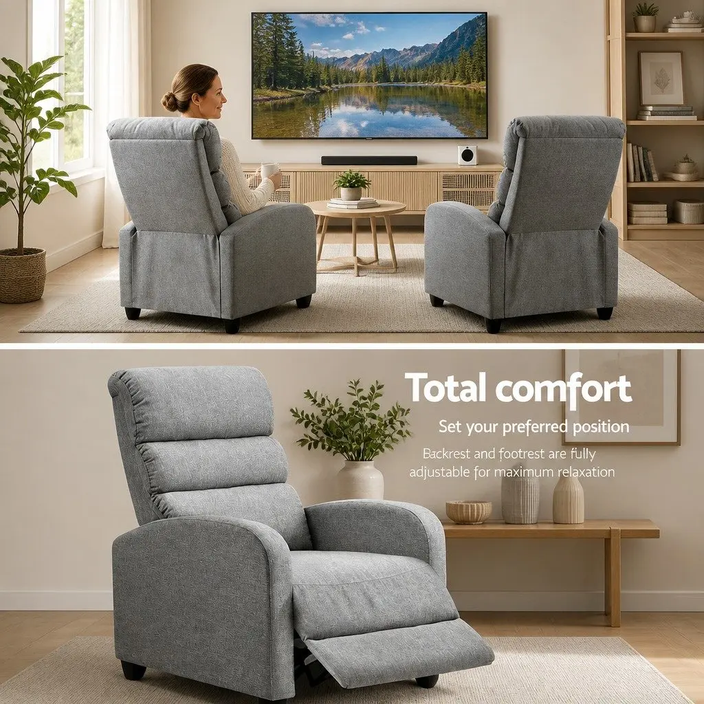 Grey Fabric Recliner Armchair with Adjustable Backrest