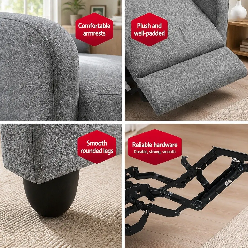 Grey Fabric Recliner Armchair with Adjustable Backrest