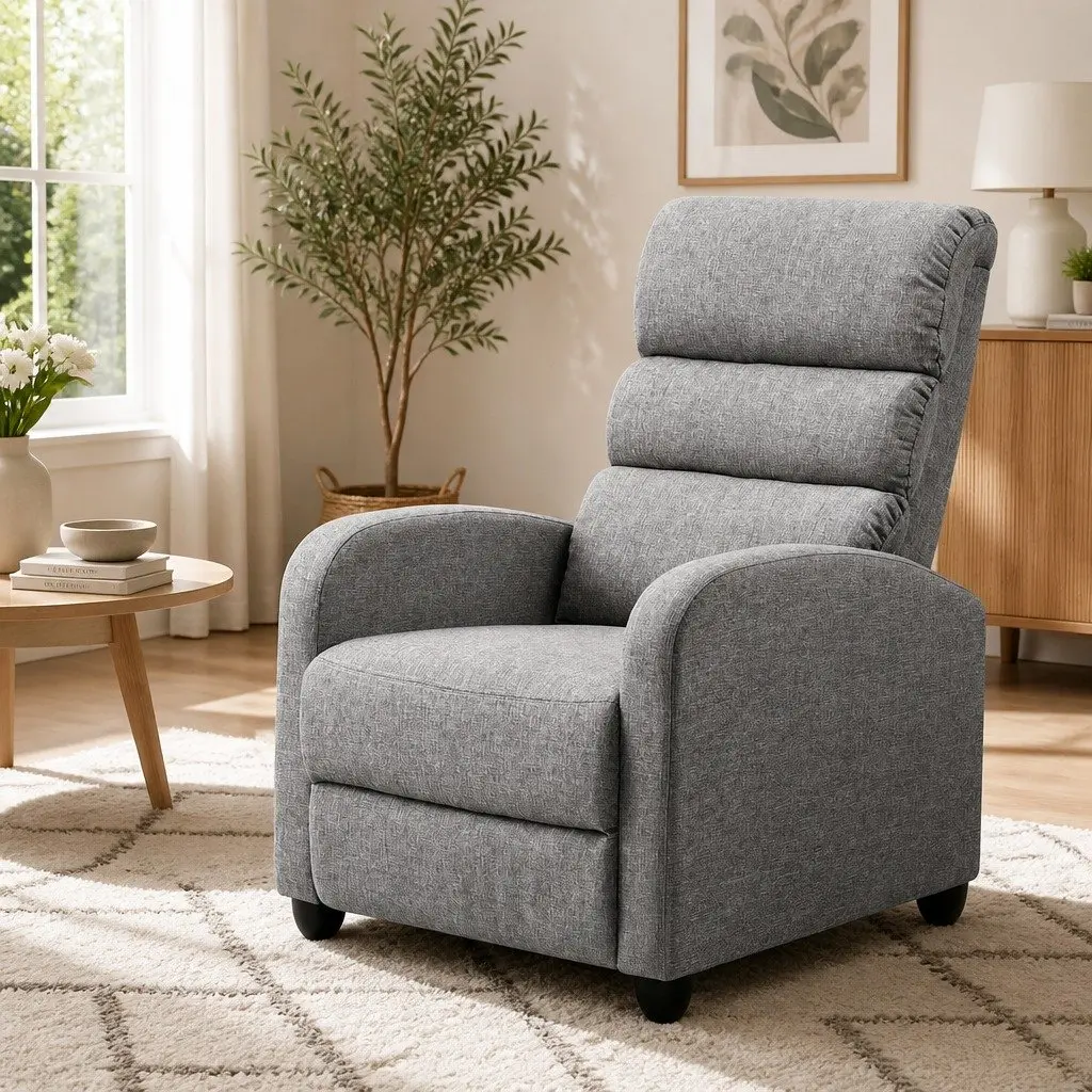 Grey Fabric Recliner Armchair with Adjustable Backrest