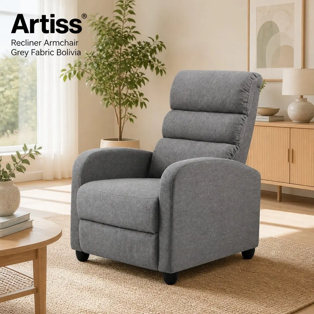 Grey Fabric Recliner Armchair with Adjustable Backrest