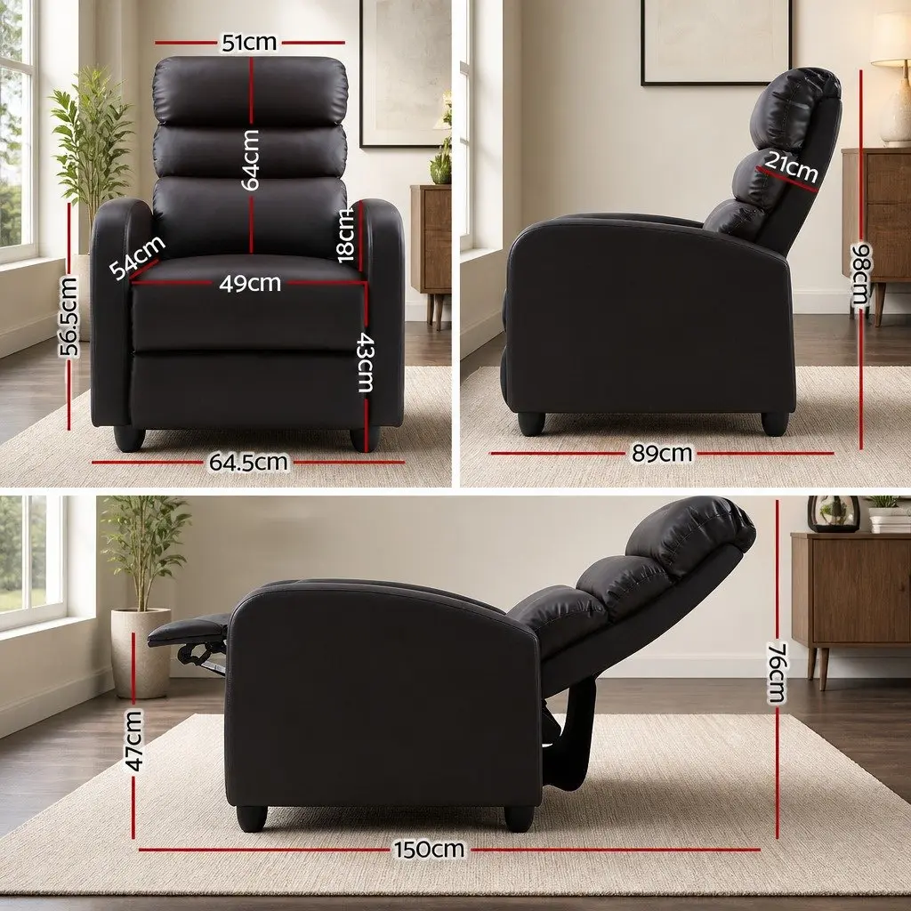 Brown PU Leather Recliner Armchair with Adjustable Backrest