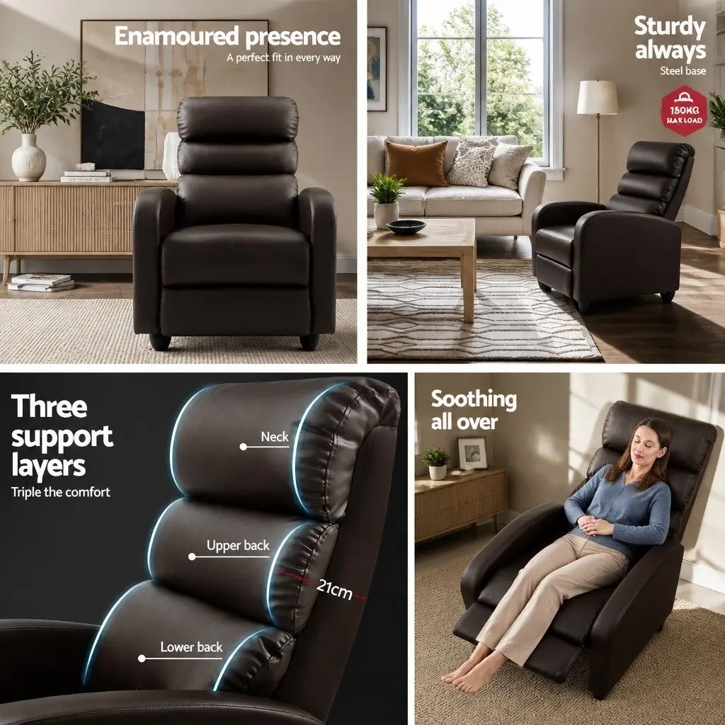 Brown PU Leather Recliner Armchair with Adjustable Backrest