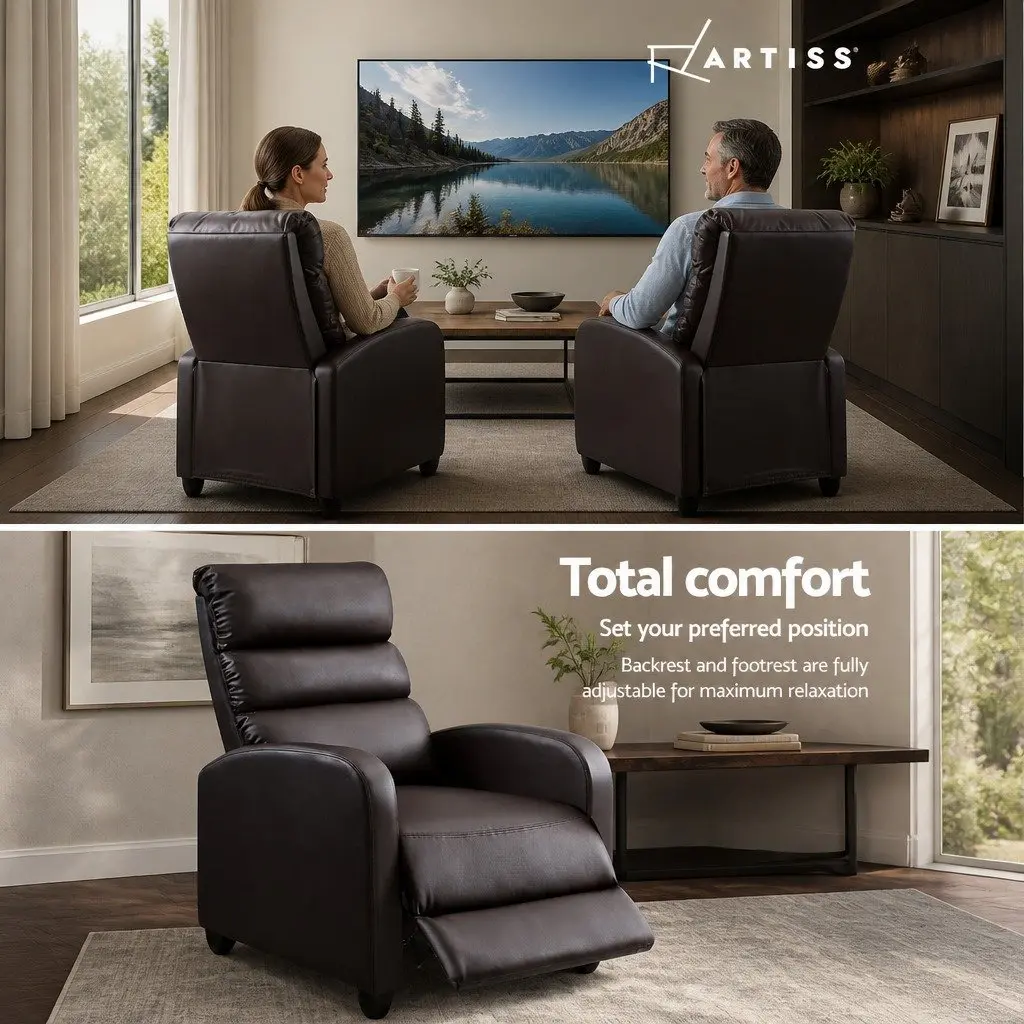 Brown PU Leather Recliner Armchair with Adjustable Backrest