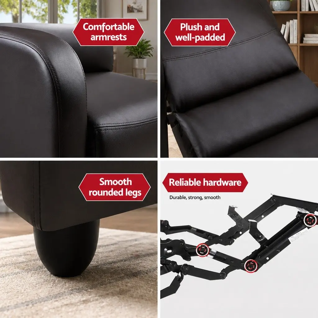 Brown PU Leather Recliner Armchair with Adjustable Backrest
