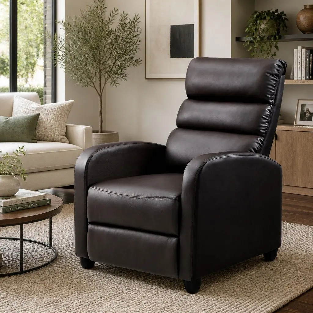 Brown PU Leather Recliner Armchair with Adjustable Backrest