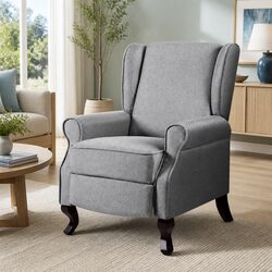 Comfortable Grey Faux Linen Recliner Armchair