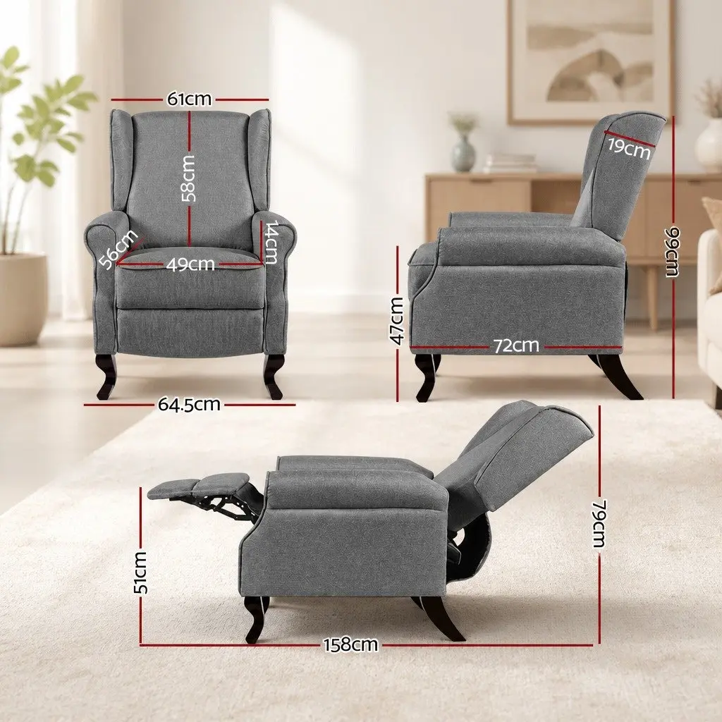 Grey Faux Linen Recliner Armchair