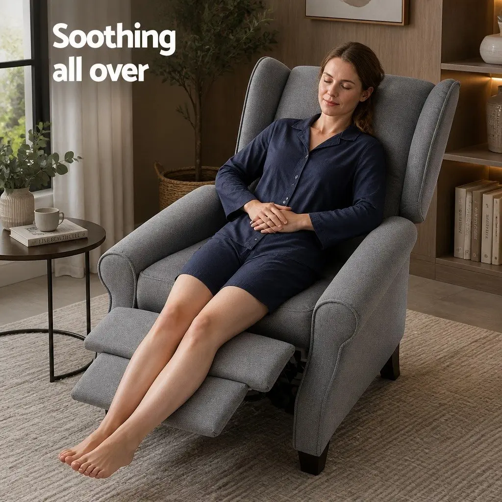 Grey Faux Linen Recliner Armchair