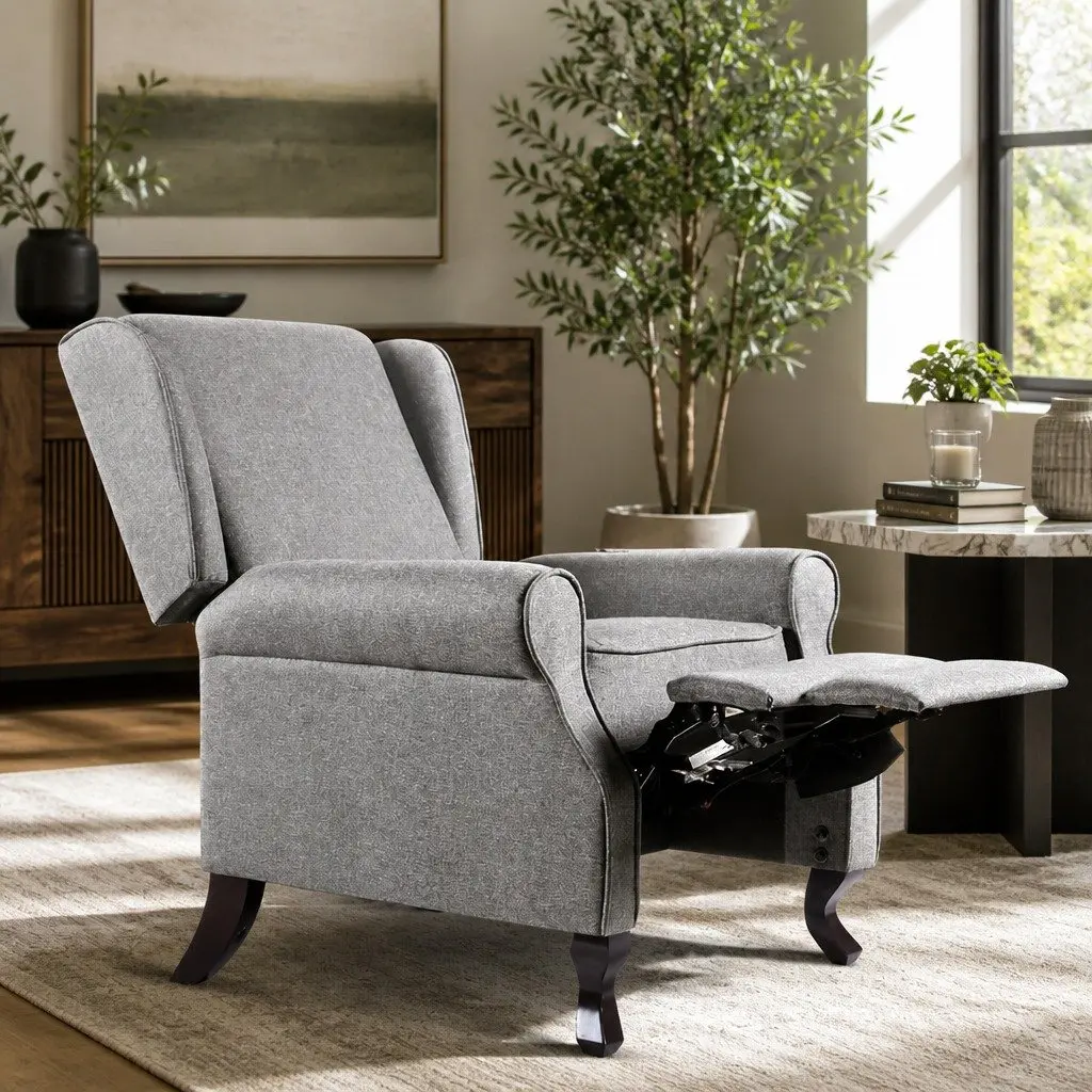 Grey Faux Linen Recliner Armchair