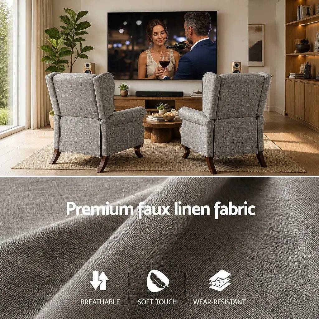 Grey Faux Linen Recliner Armchair