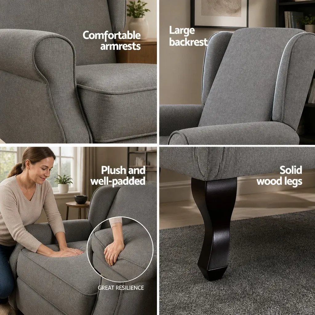 Grey Faux Linen Recliner Armchair