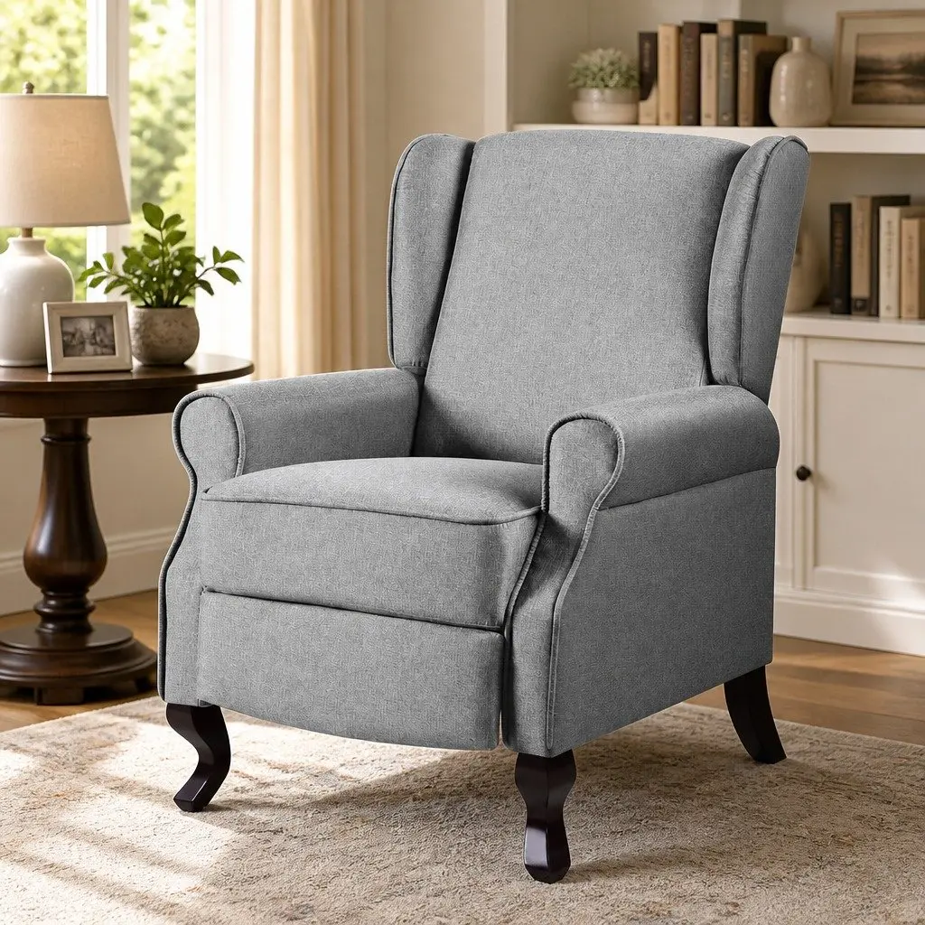 Grey Faux Linen Recliner Armchair