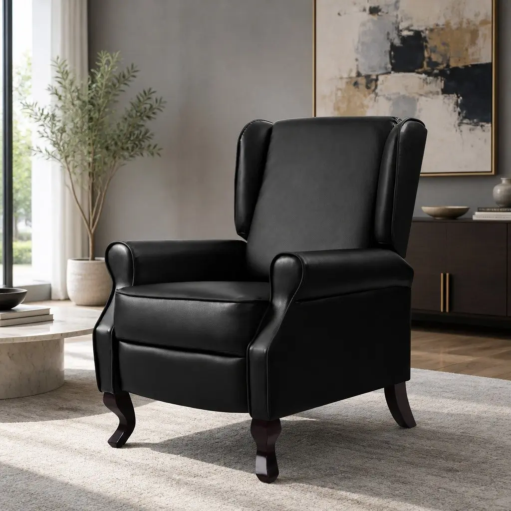 Adjustable Recliner Armchair in Black Faux Leather