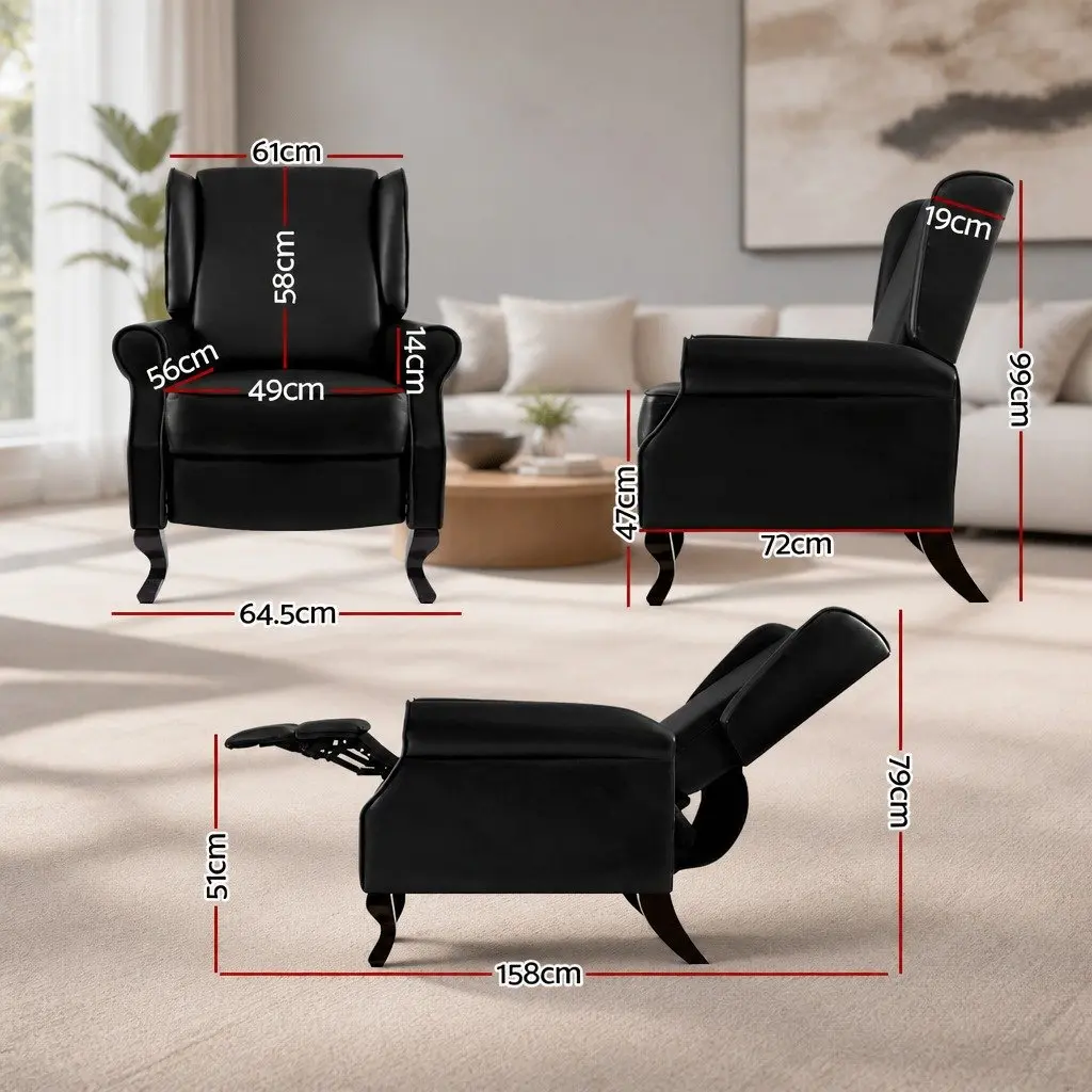 Adjustable Recliner Armchair in Black Faux Leather