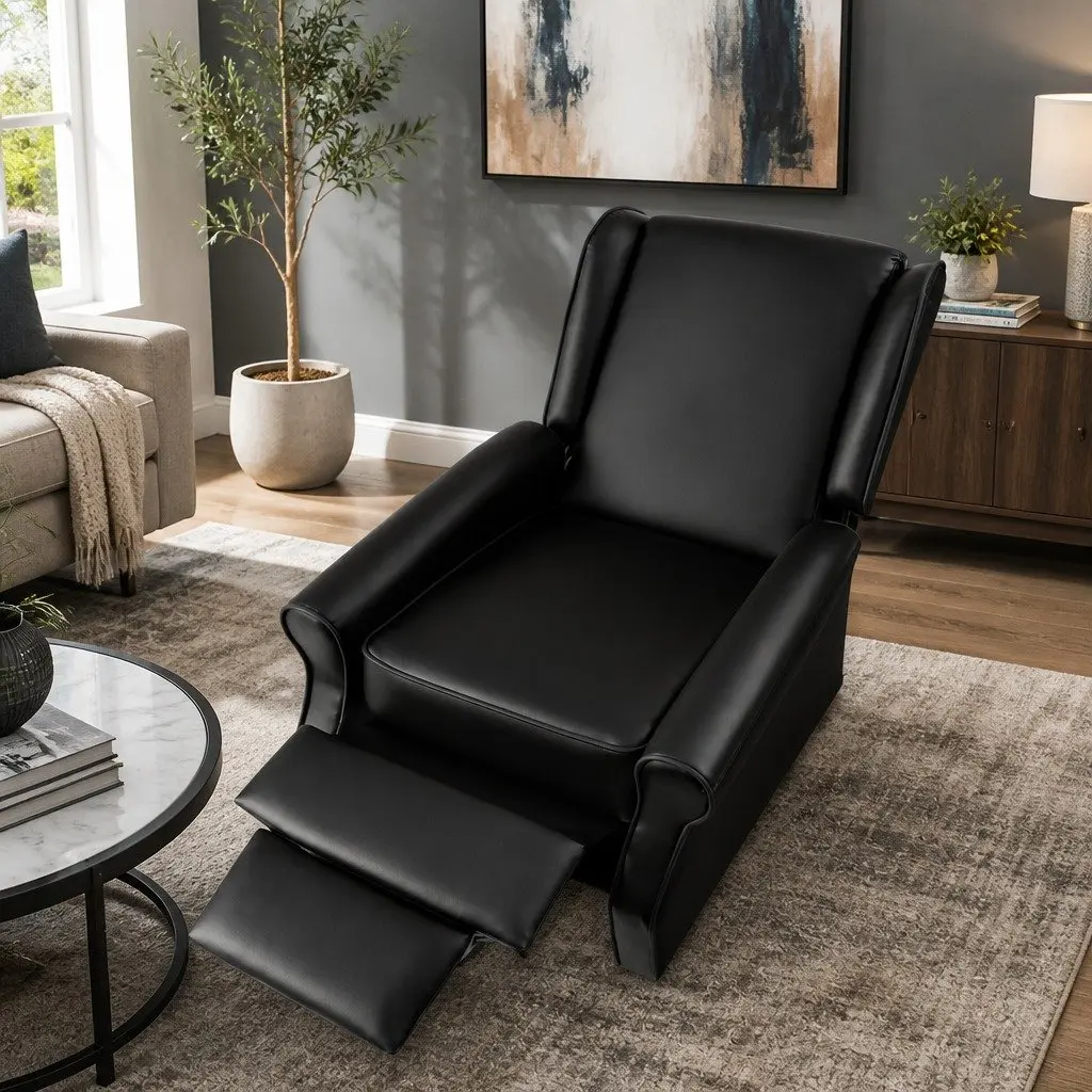 Adjustable Recliner Armchair in Black Faux Leather