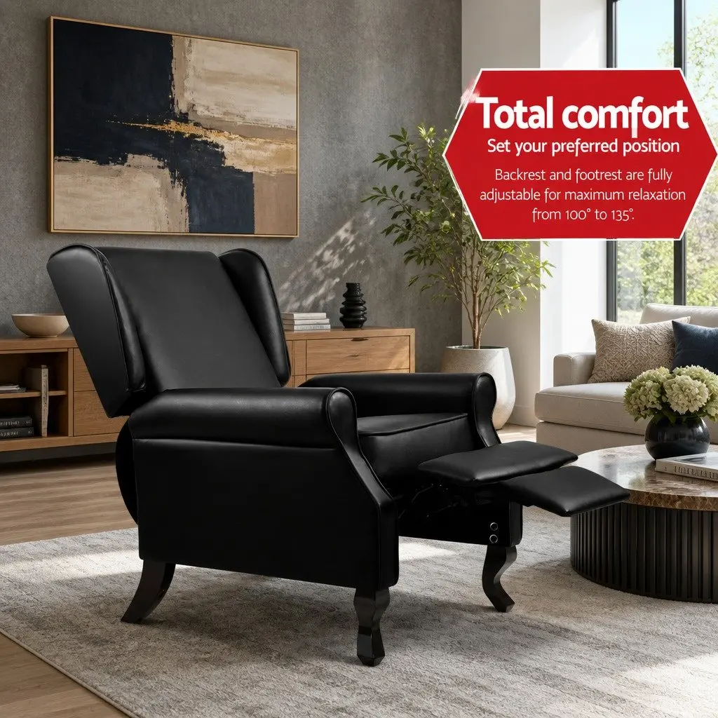 Adjustable Recliner Armchair in Black Faux Leather