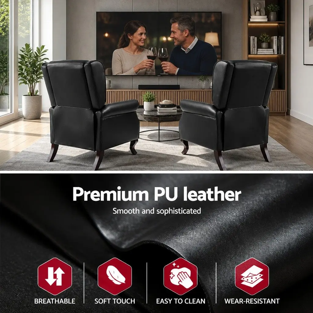 Adjustable Recliner Armchair in Black Faux Leather