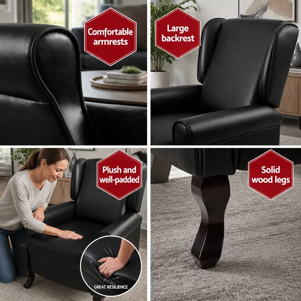Adjustable Recliner Armchair in Black Faux Leather