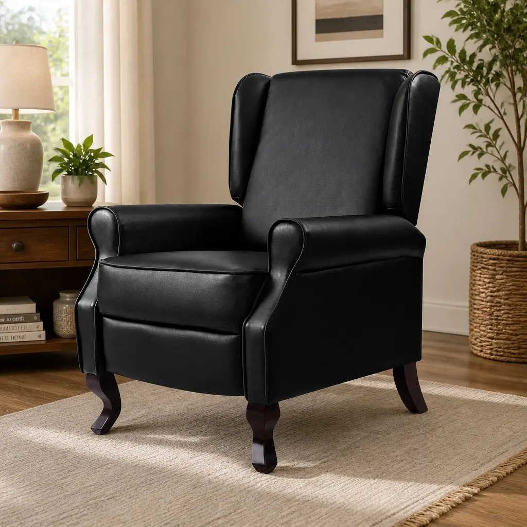 Adjustable Recliner Armchair in Black Faux Leather
