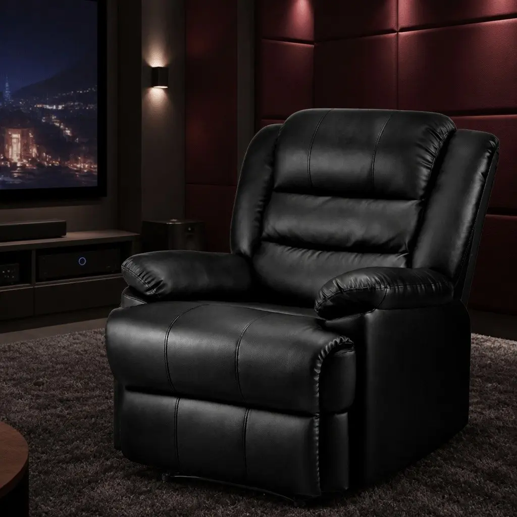 Recliner Chair Black PU Leather Adjustable Backrest Footrest Lounge