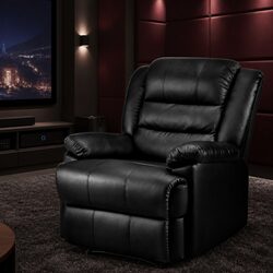 Adjustable Backrest Lounge Recliner Chair in Black PU Leather