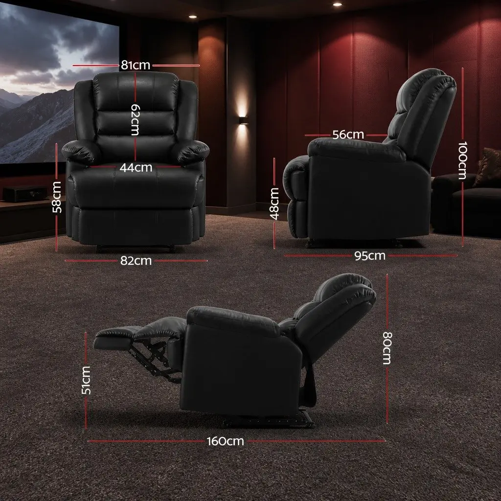 Recliner Chair Black PU Leather Adjustable Backrest Footrest Lounge