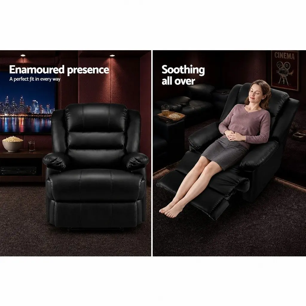 Recliner Chair Black PU Leather Adjustable Backrest Footrest Lounge